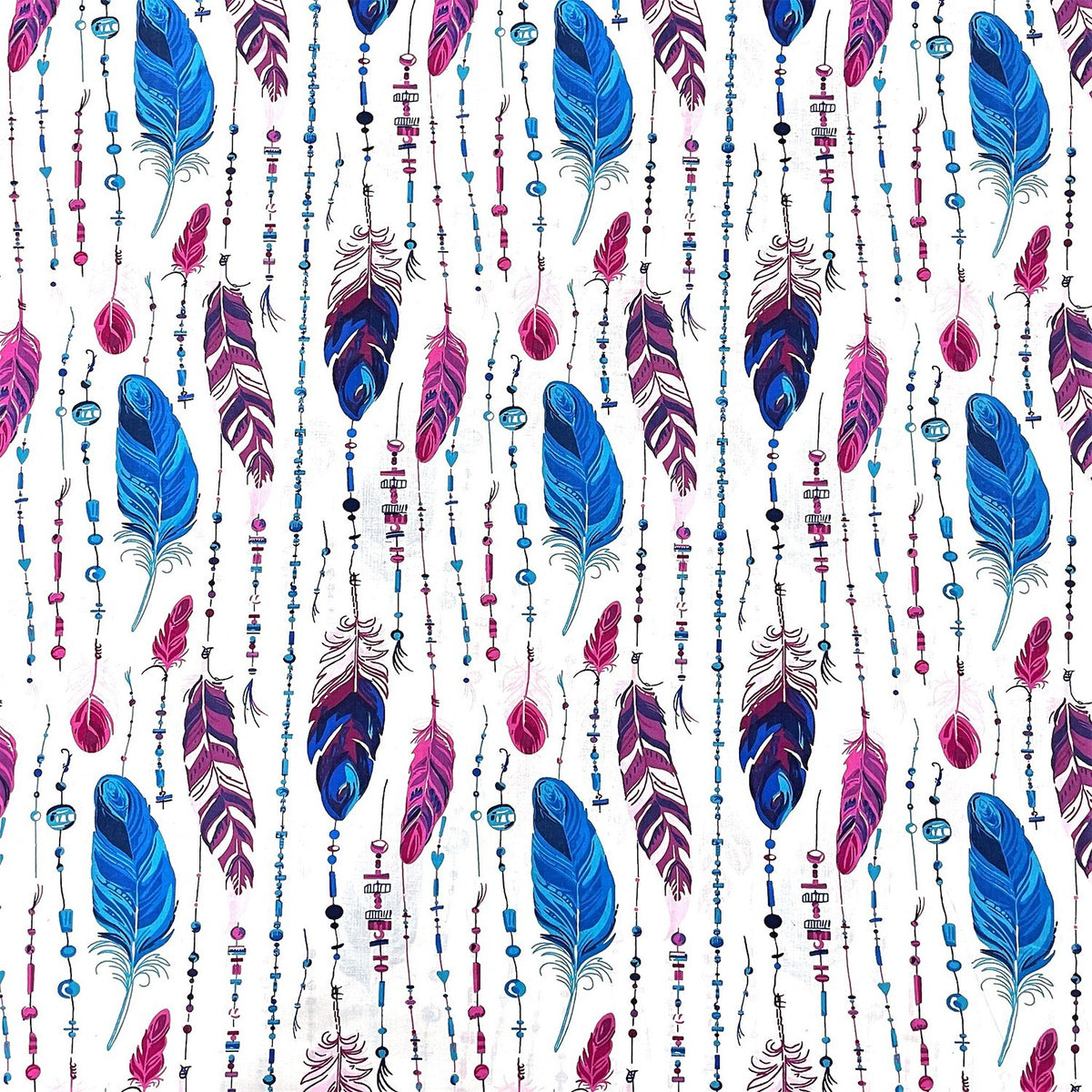 Cotton Fabric - Feathers and Beads Violet-Blue