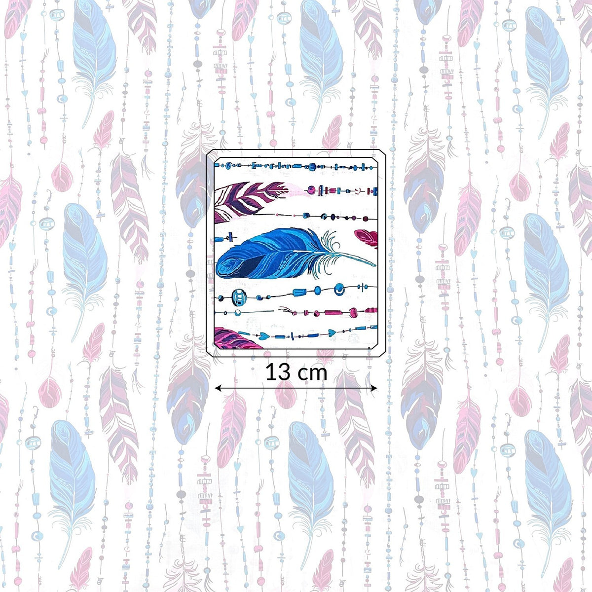 Cotton Fabric - Feathers and Beads Violet-Blue