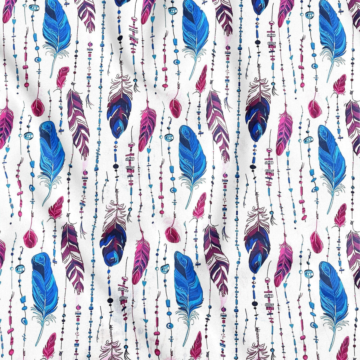 Cotton Fabric - Feathers and Beads Violet-Blue