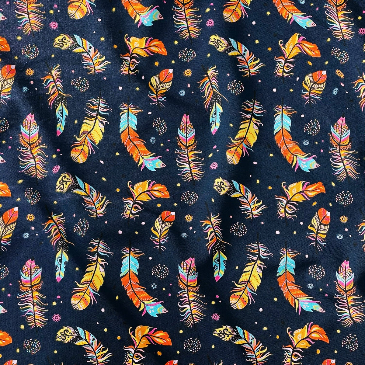 Cotton Fabric - Feathers and Rossettes Navy Blue