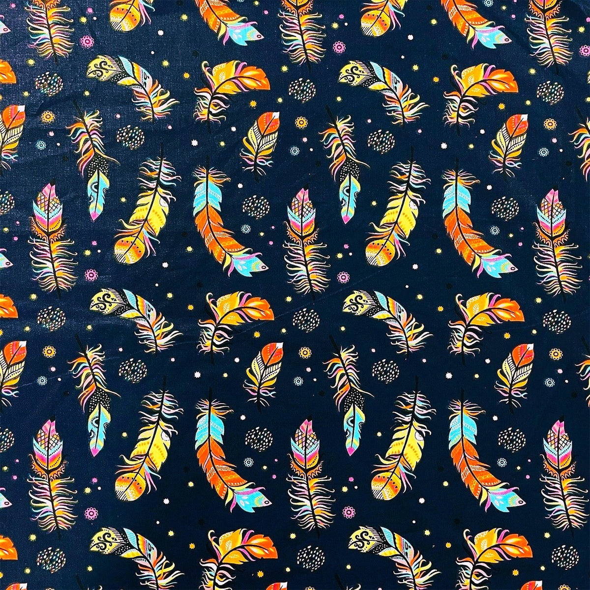 Cotton Fabric - Feathers and Rossettes Navy Blue