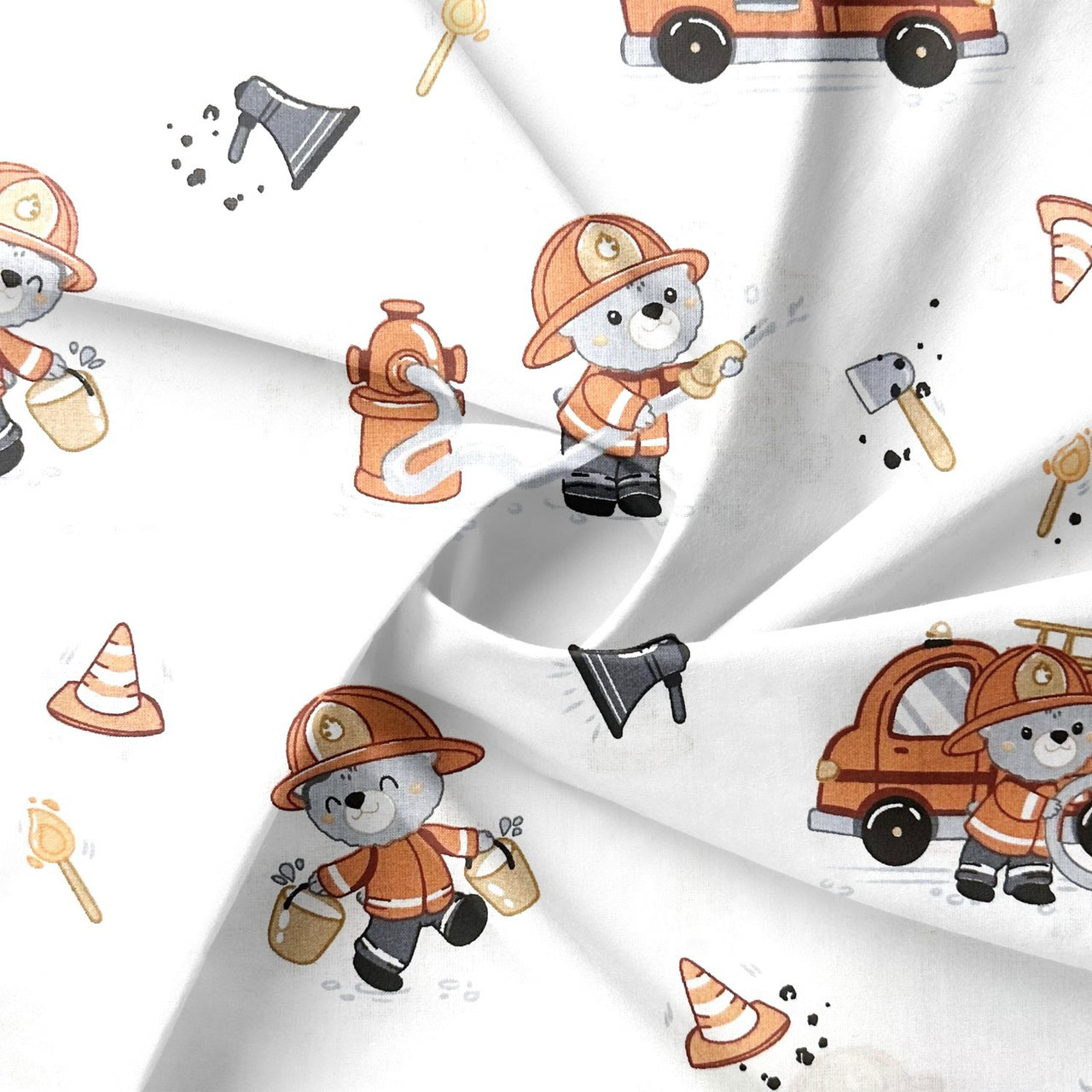 Cotton Fabric - Firefighter Teddy Bear