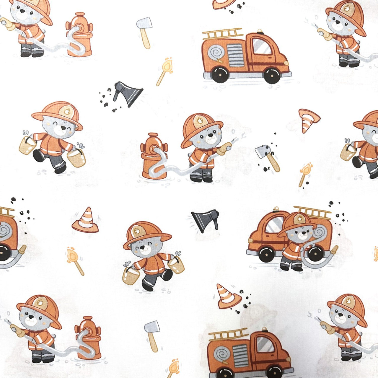 Cotton Fabric - Firefighter Teddy Bear