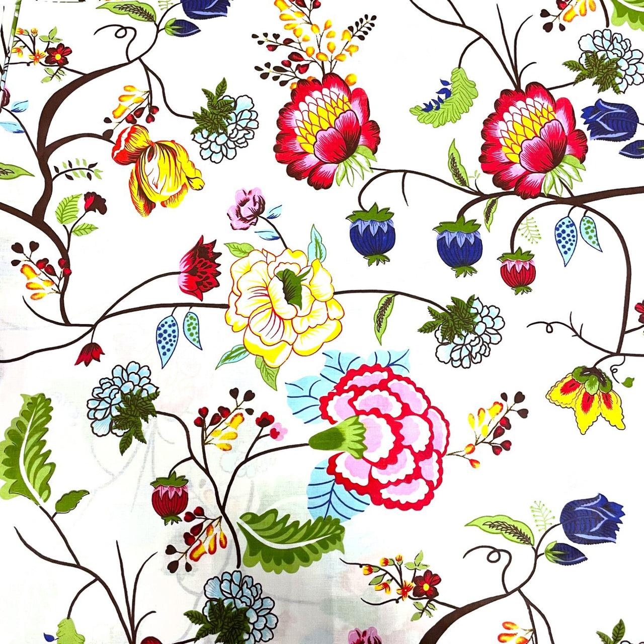 Cotton Fabric - Flowers on White