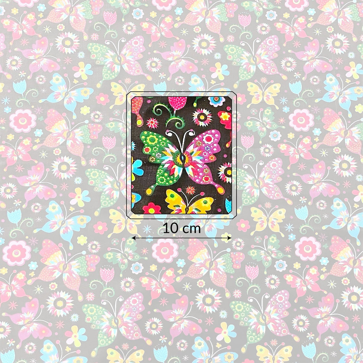 Cotton Fabric - Folk butterflies Black