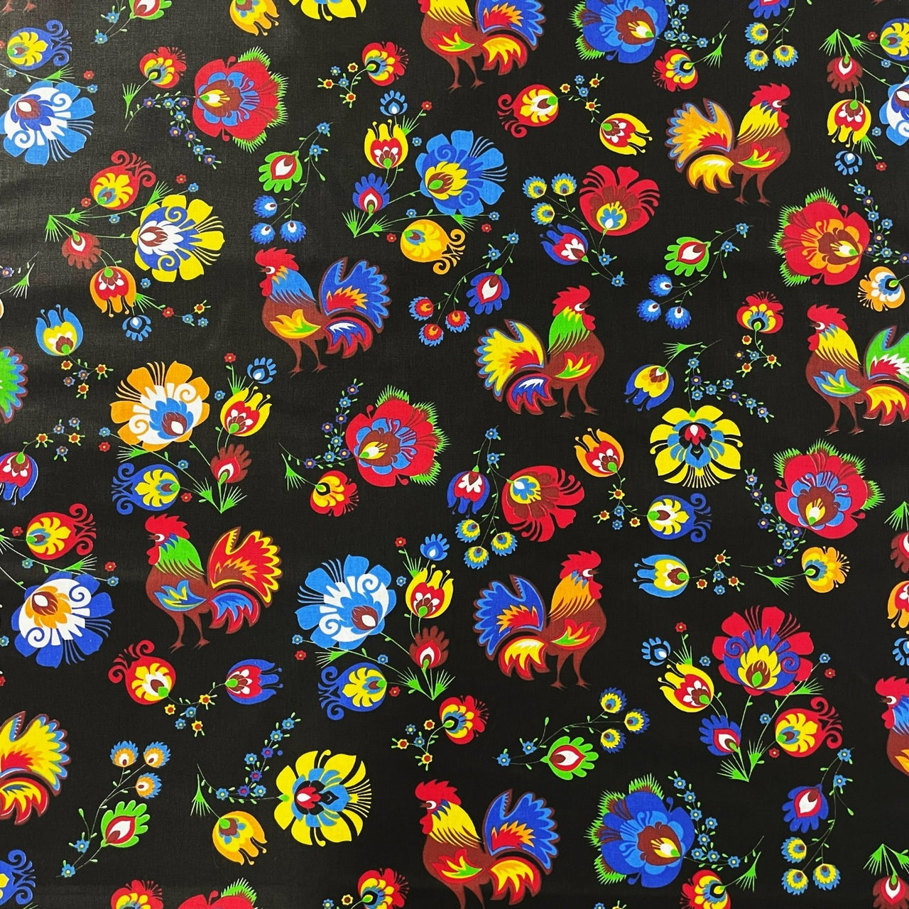 Cotton Fabric - Folklore Rooster Black