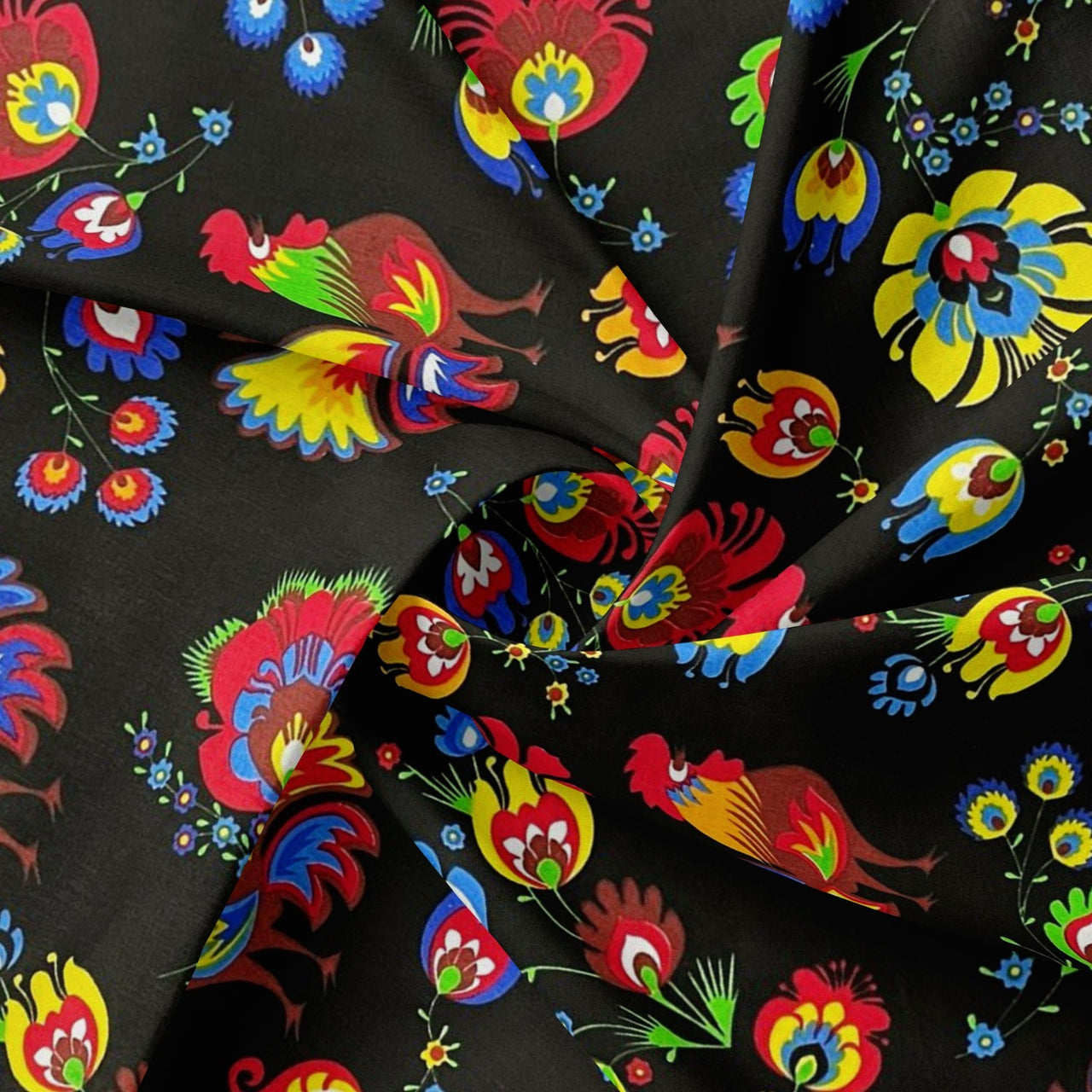 Cotton Fabric - Folklore Rooster Black