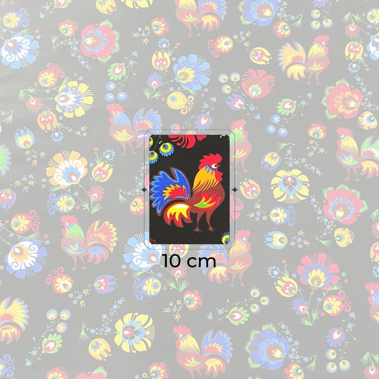 Cotton Fabric - Folklore Rooster Black