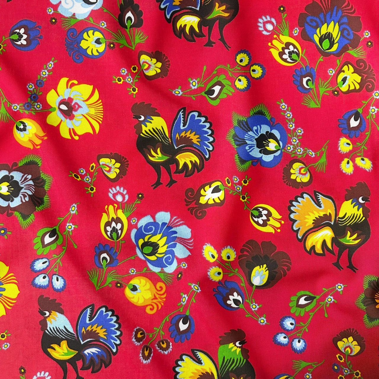Cotton Fabric - Folklore Rooster Red