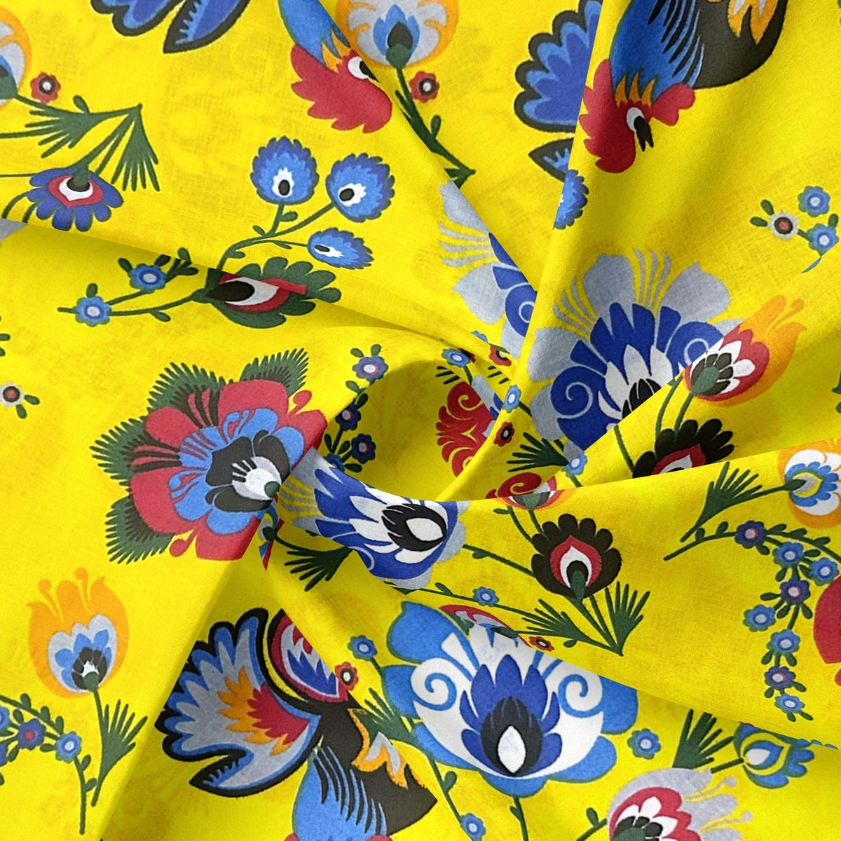 Cotton Fabric - Folklore Rooster Yellow