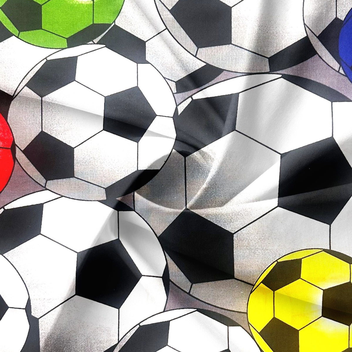 Cotton Fabric - Football, Red Yellow and Green