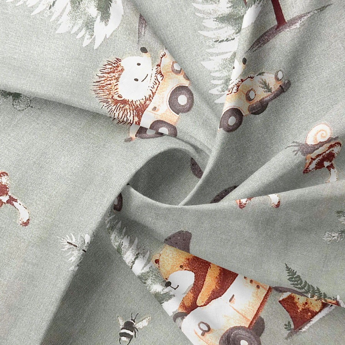 Cotton Fabric - Forest Animal Race, Sage