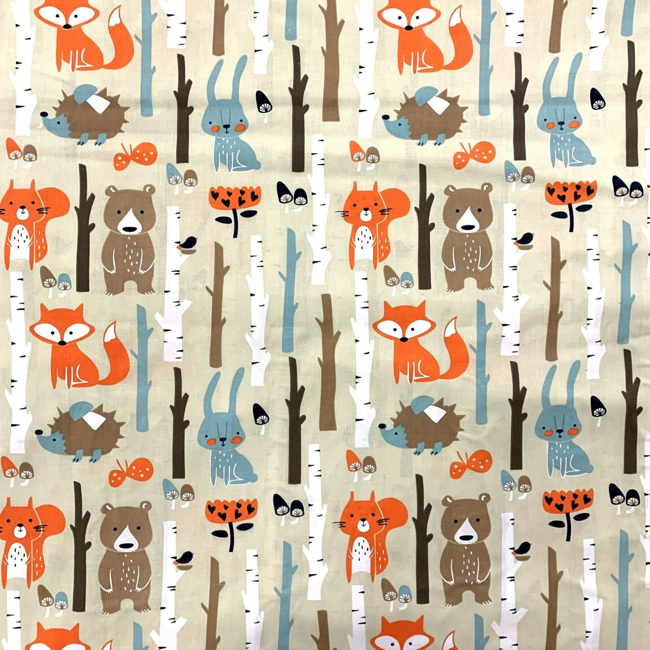 Cotton Fabric - Forest Animals Beige
