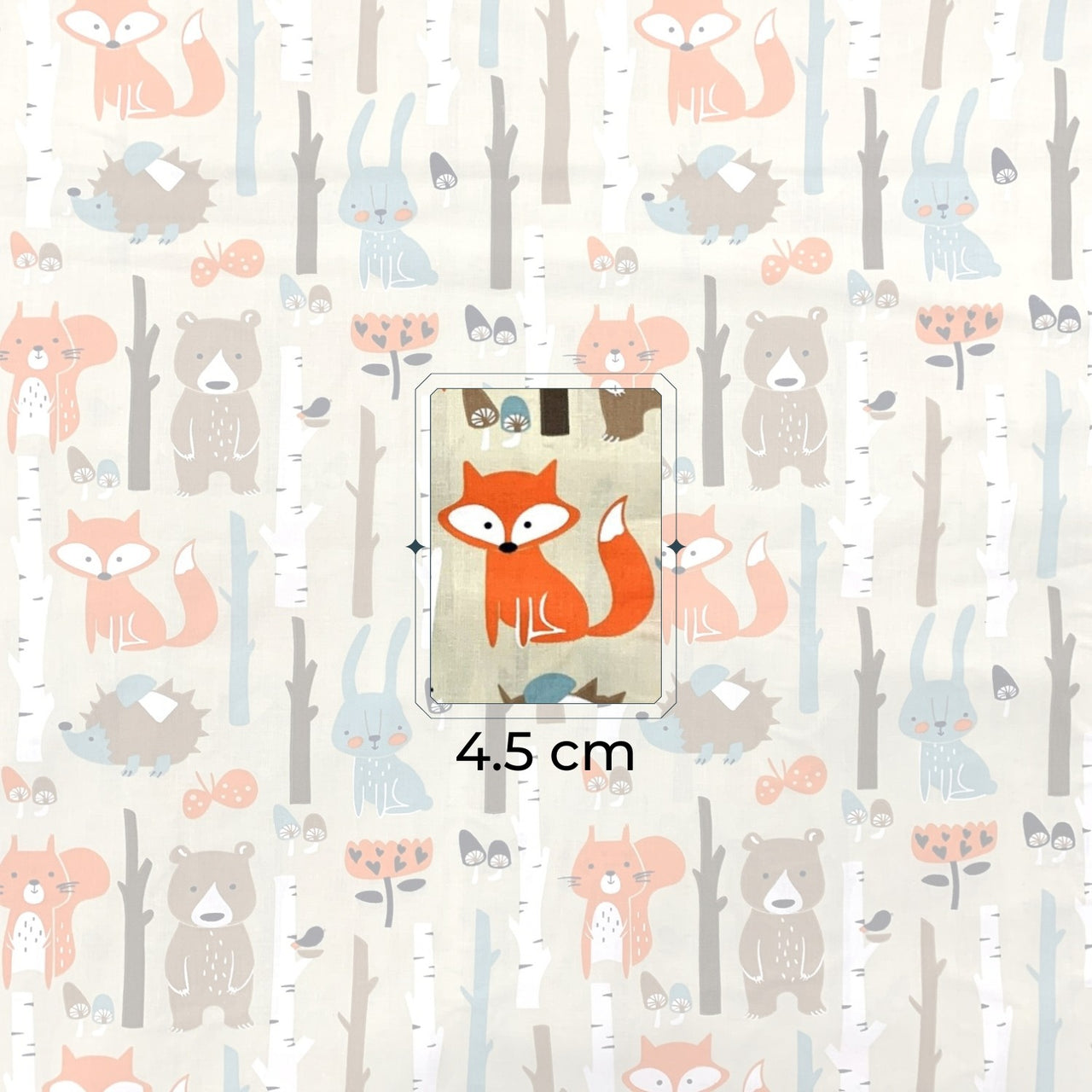 Cotton Fabric - Forest Animals Beige
