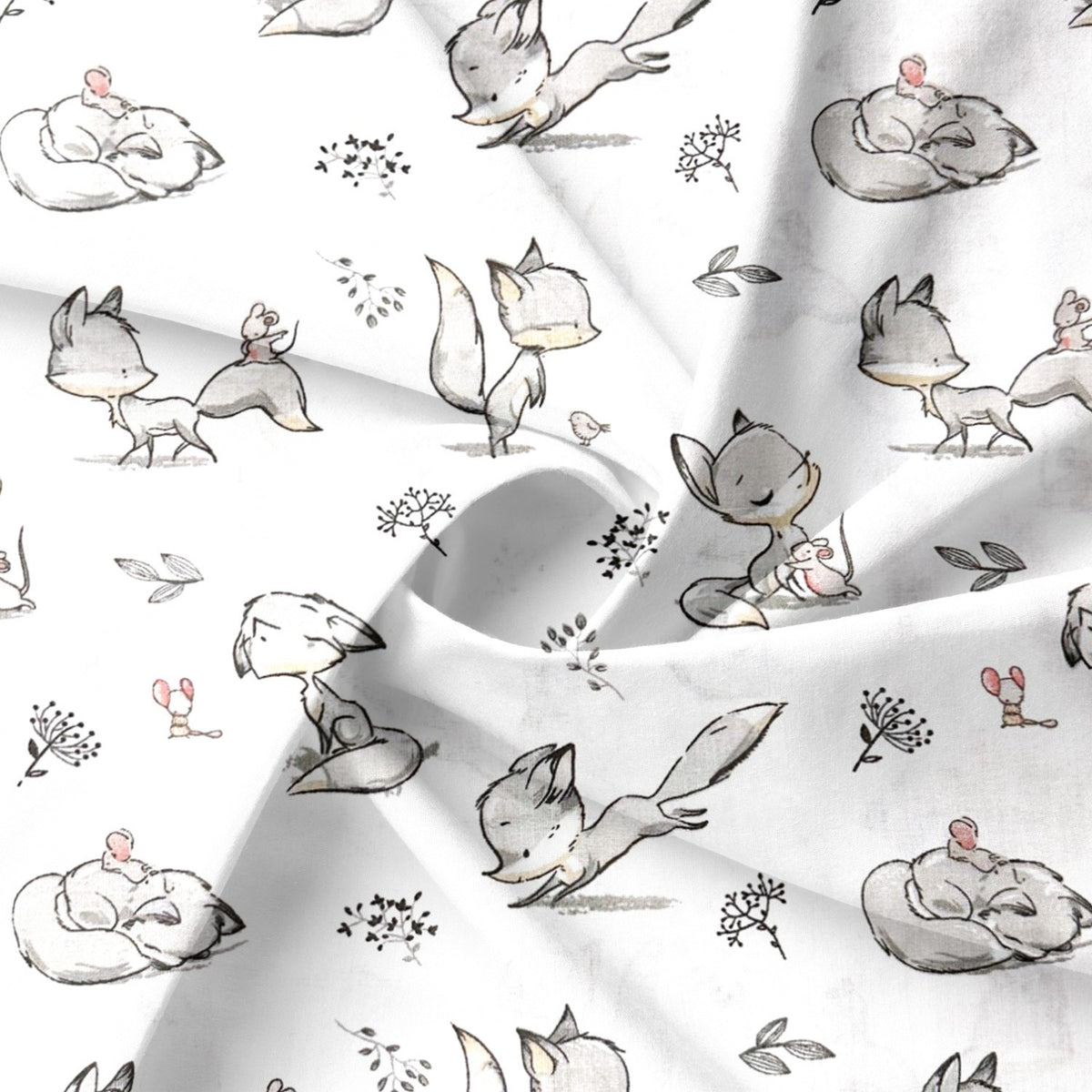 Cotton Fabric - Fox and mouse