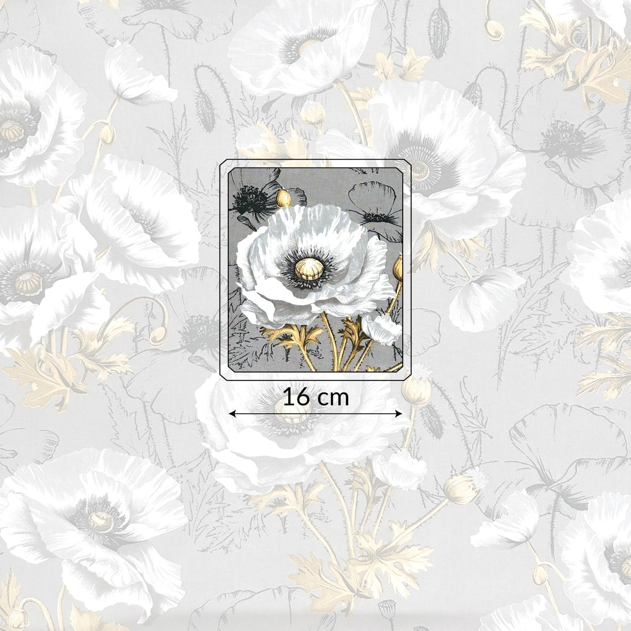 Cotton Fabric - Gray Poppies