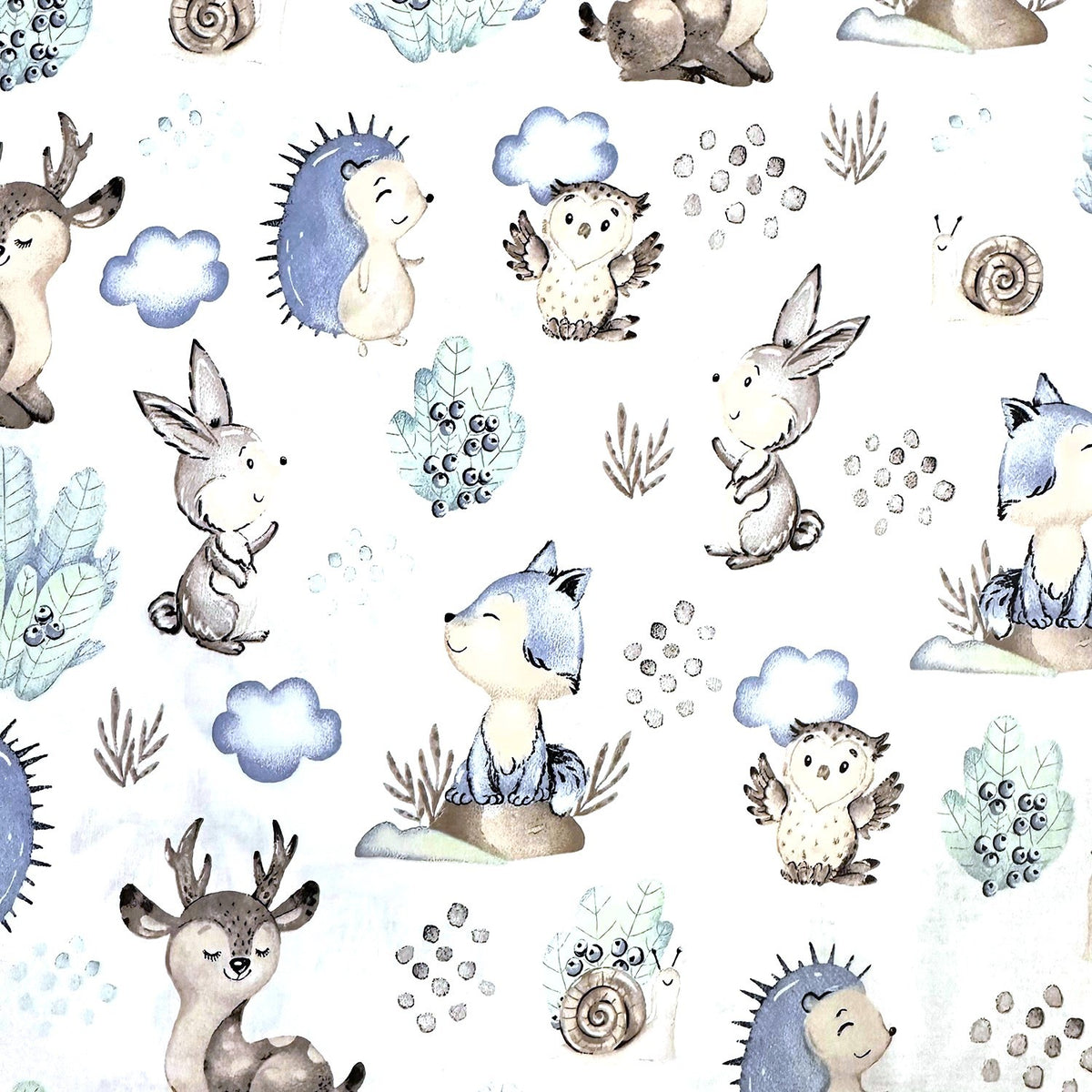 Cotton Fabric - Hedgehog, rabbit and wolf
