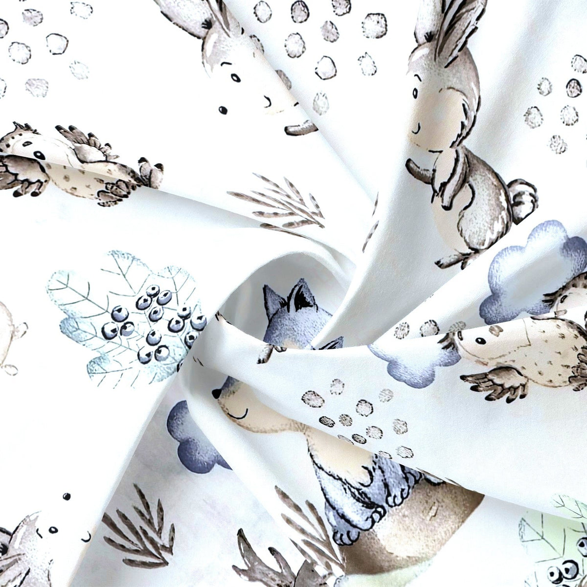 Cotton Fabric - Hedgehog, rabbit and wolf