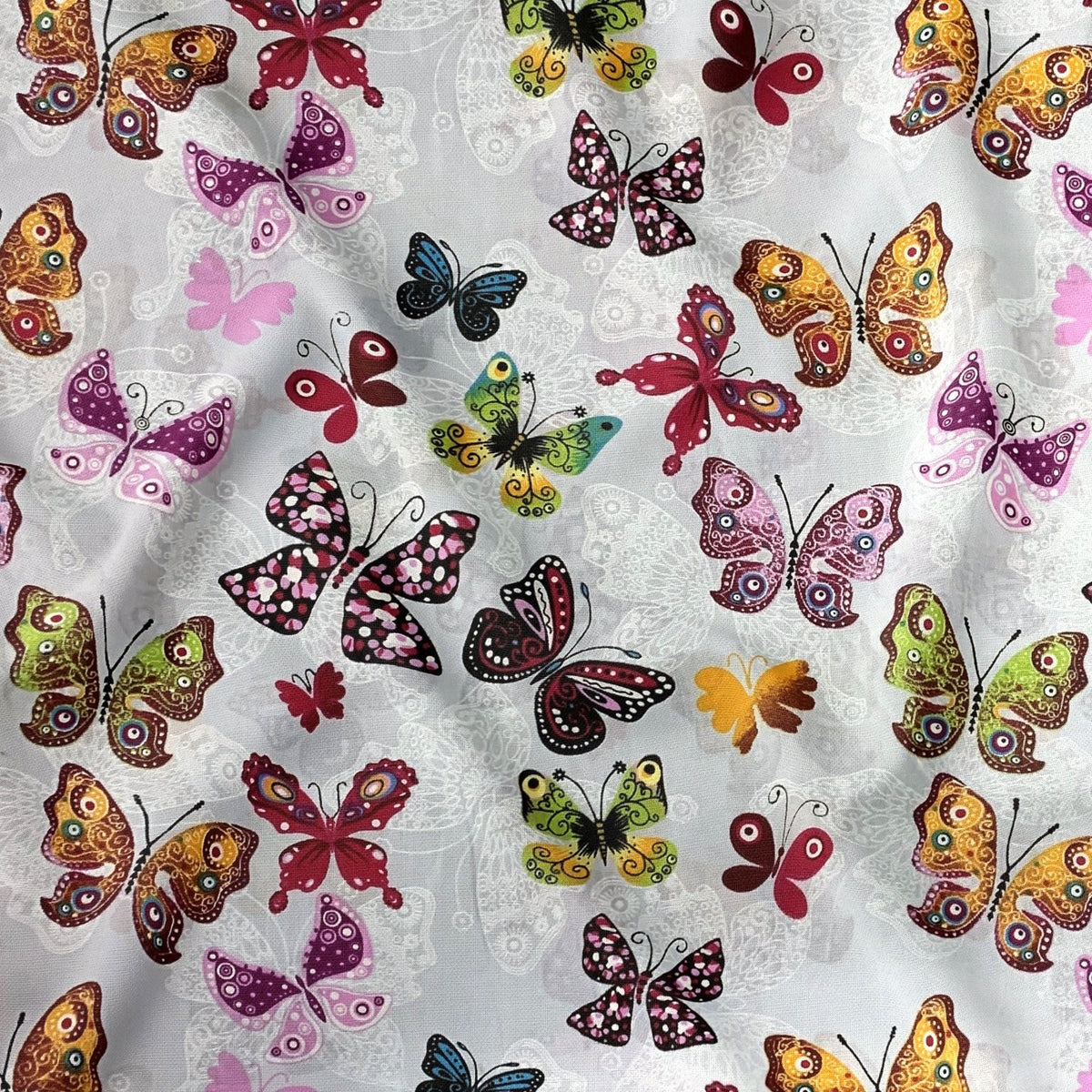 Cotton Fabric - Highland Butterflies on Grey