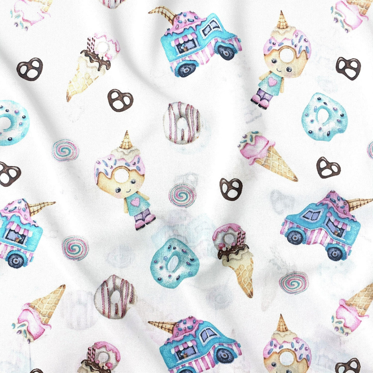 Cotton Fabric - Ice cream and Donuts, Blue