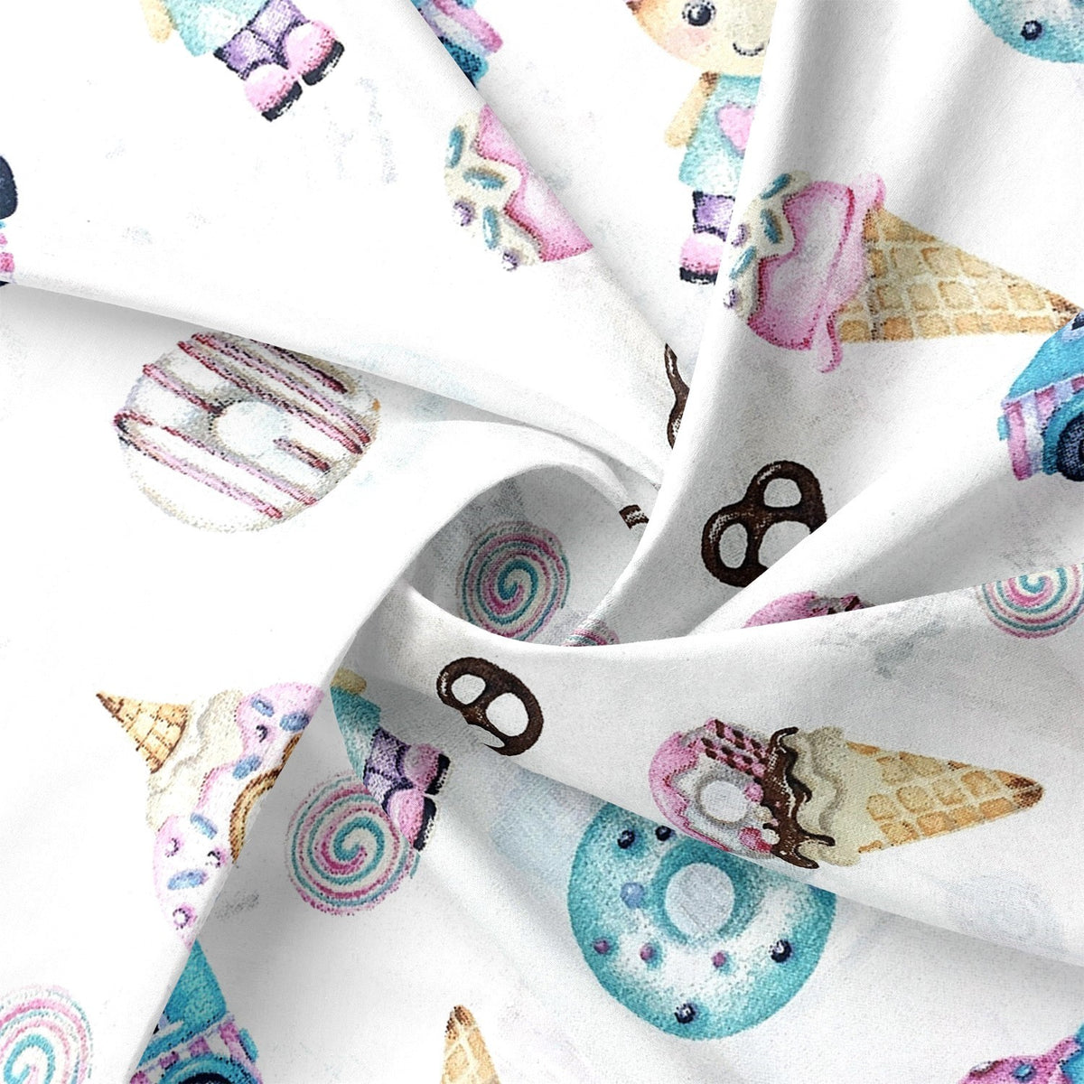 Cotton Fabric - Ice cream and Donuts, Blue