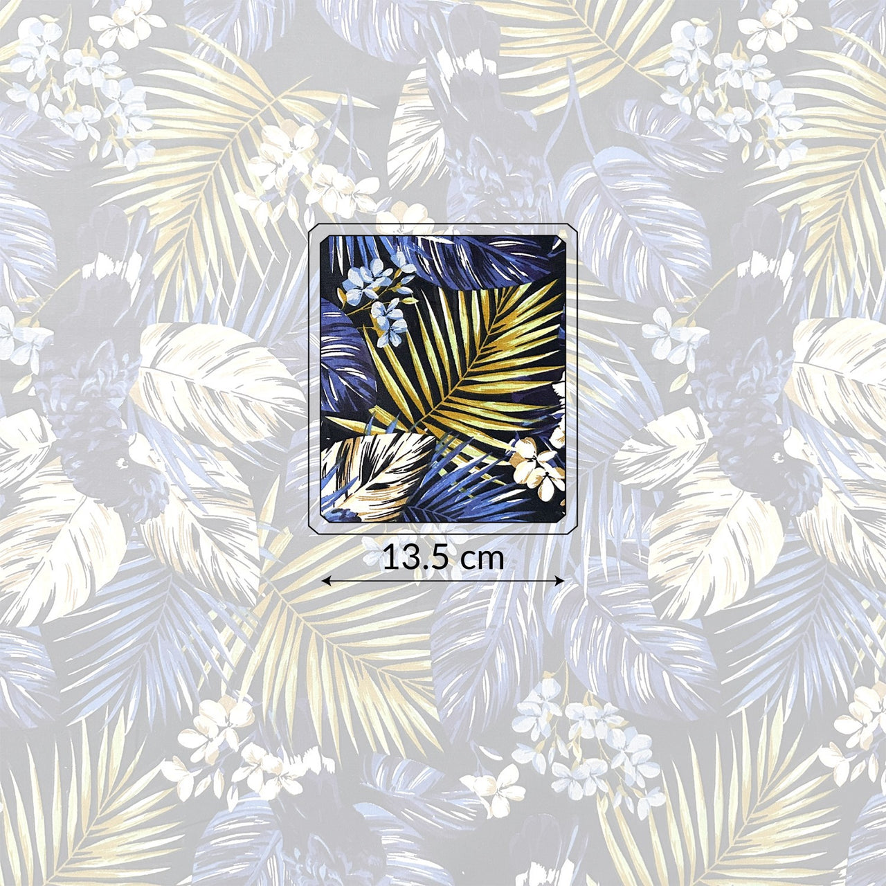 Cotton Fabric - Leaves, gold and navy blue