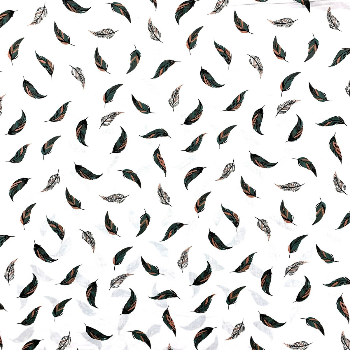 Cotton Fabric - Light Feathers Orange and Green