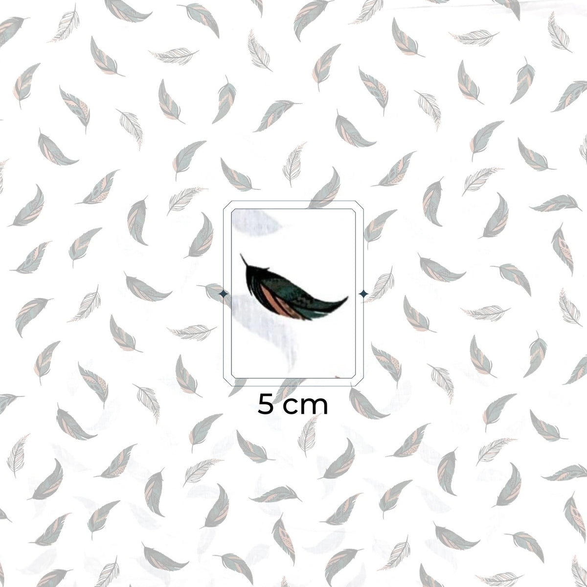 Cotton Fabric - Light Feathers Orange and Green