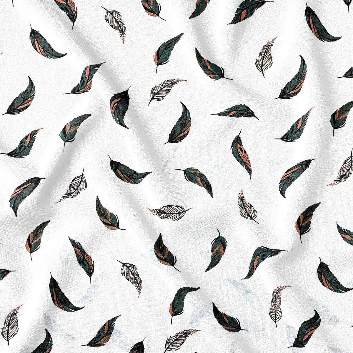 Cotton Fabric - Light Feathers Orange and Green