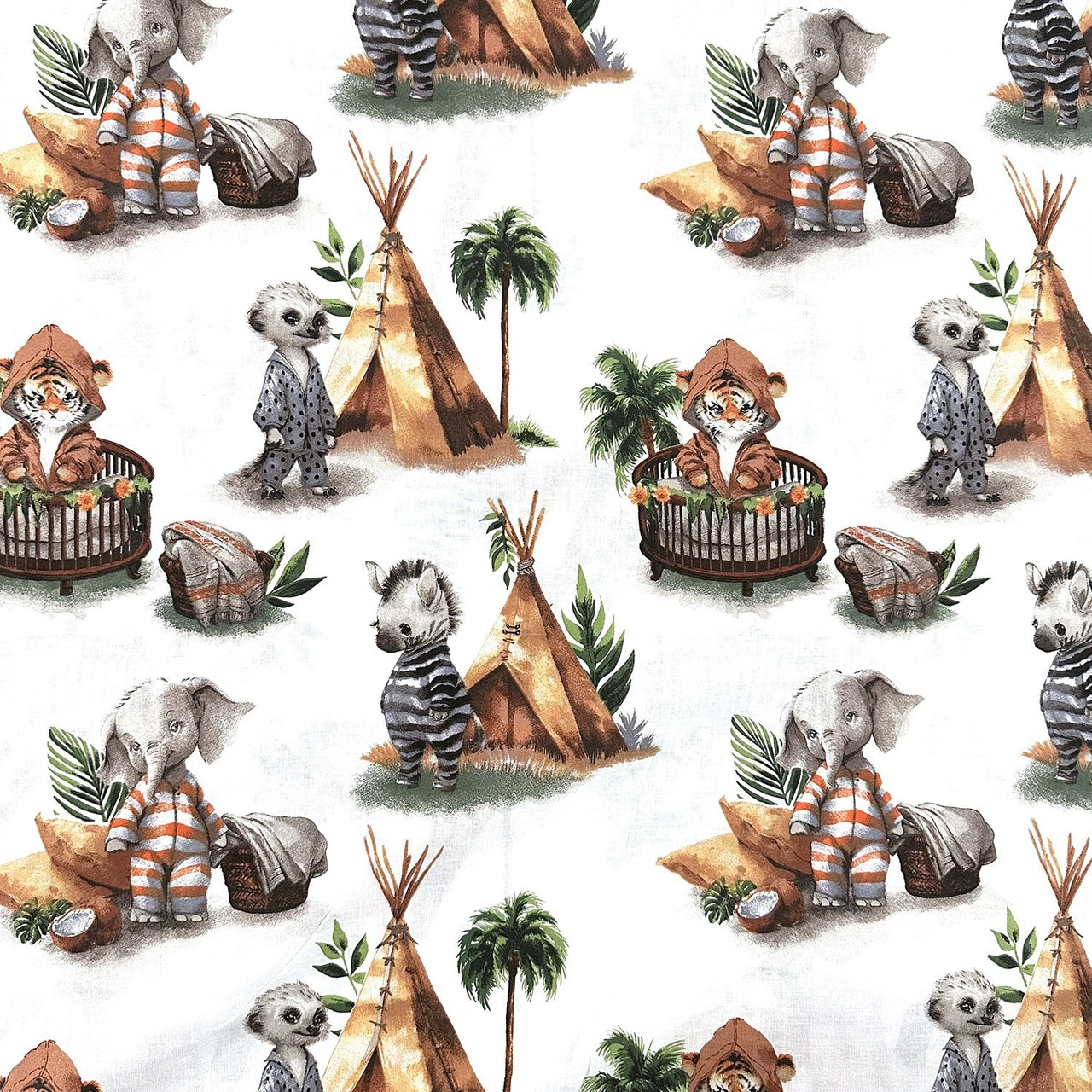 Cotton Fabric - Little Animals in Pajamas