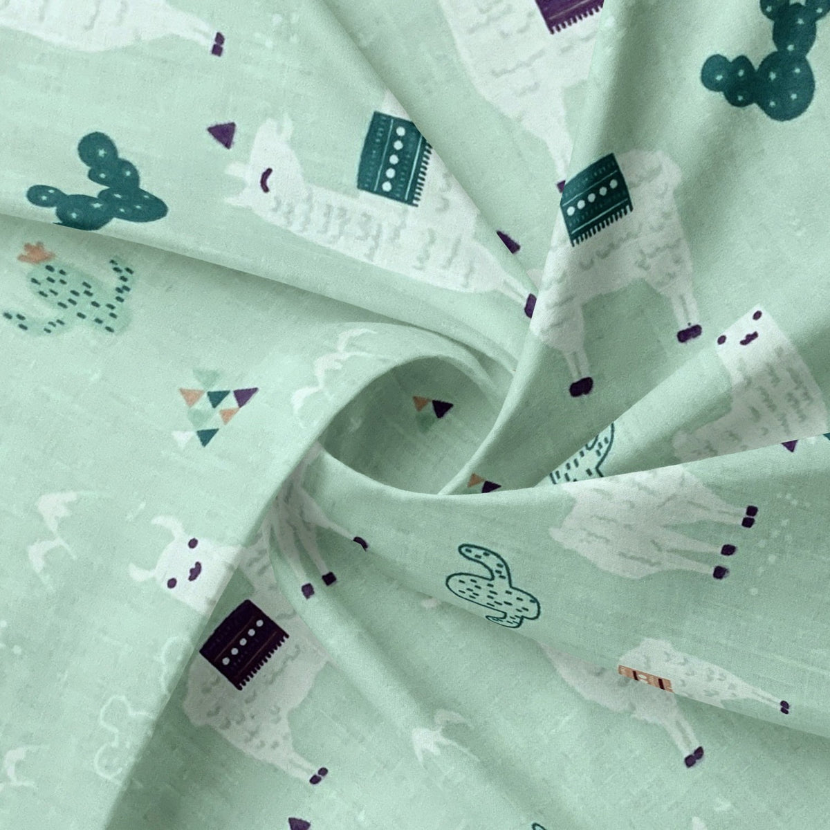 Cotton Fabric - Llama on Mint Background
