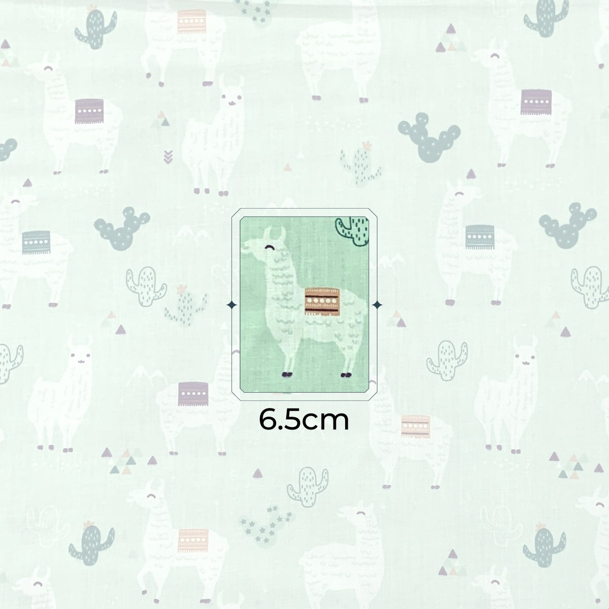 Cotton Fabric - Llama on Mint Background
