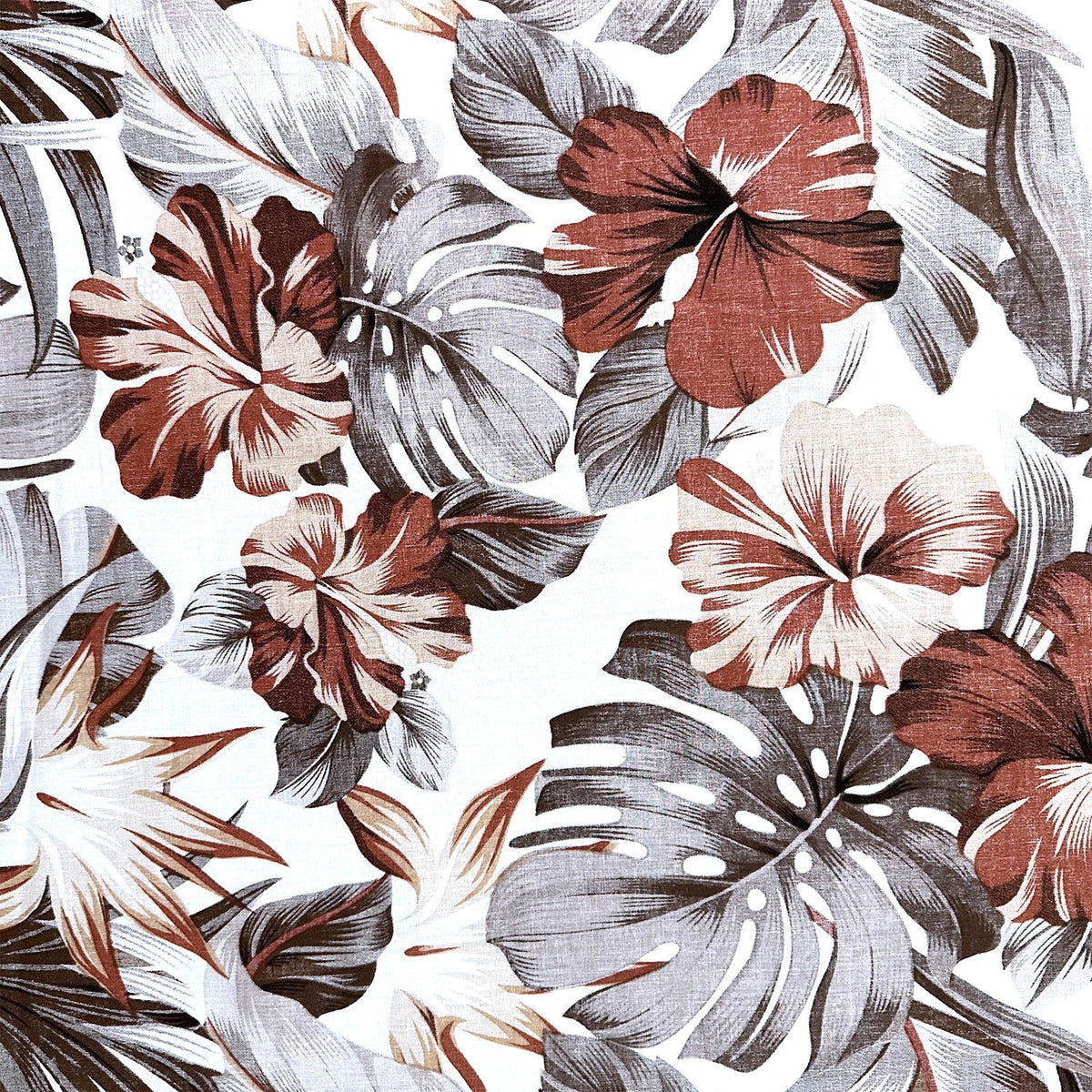 Cotton Fabric - Monstera burgundy gray