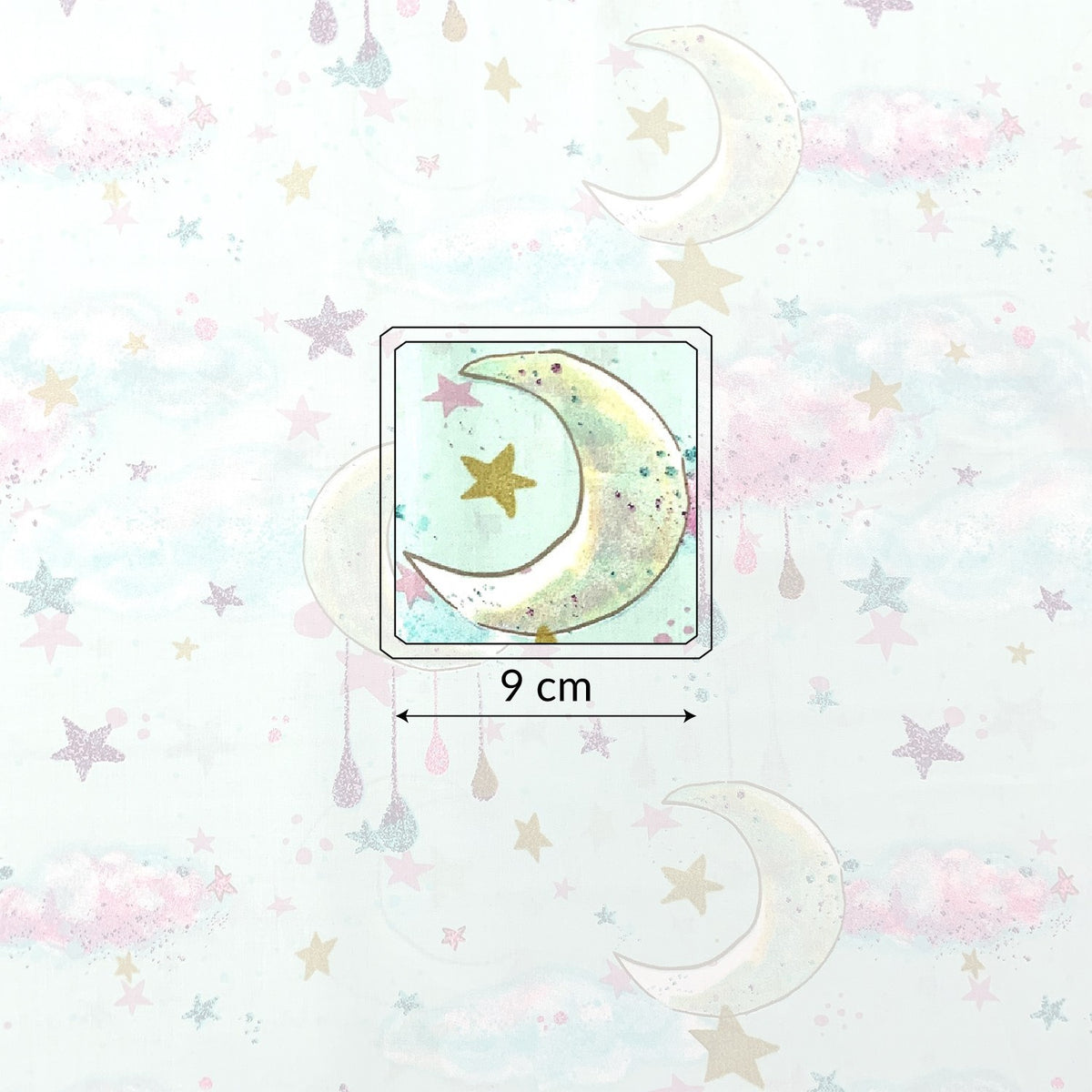 Cotton Fabric - Moons and Clouds, Mint
