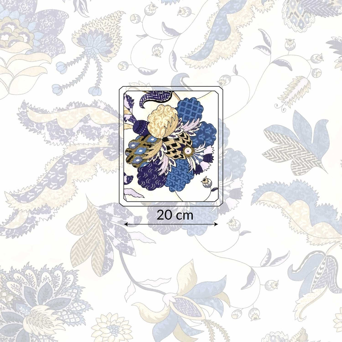 Cotton Fabric - Oriental pattern, Gold and Blue