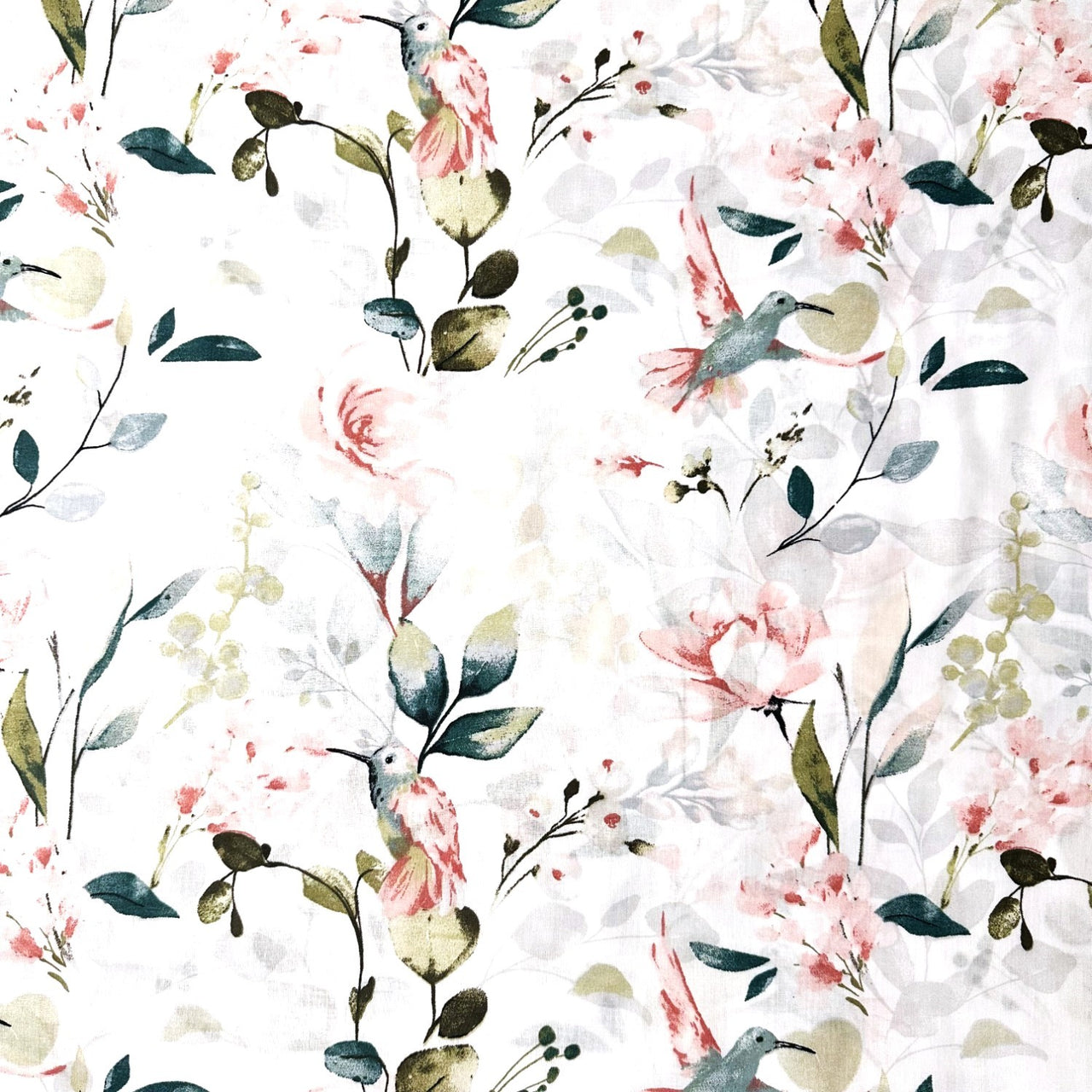 Cotton Fabric - Pink hummingbird