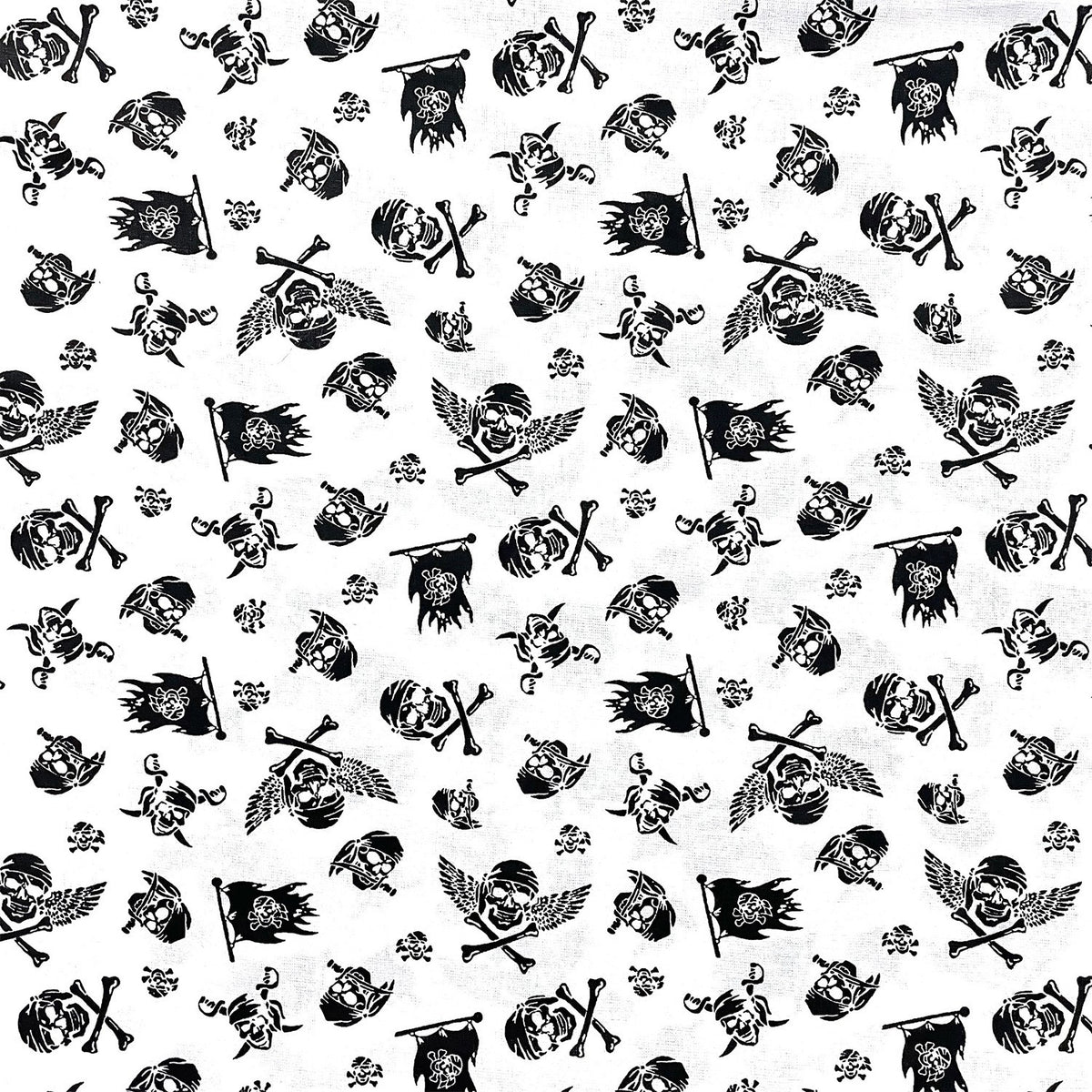 Cotton Fabric - Pirate Skulls on White