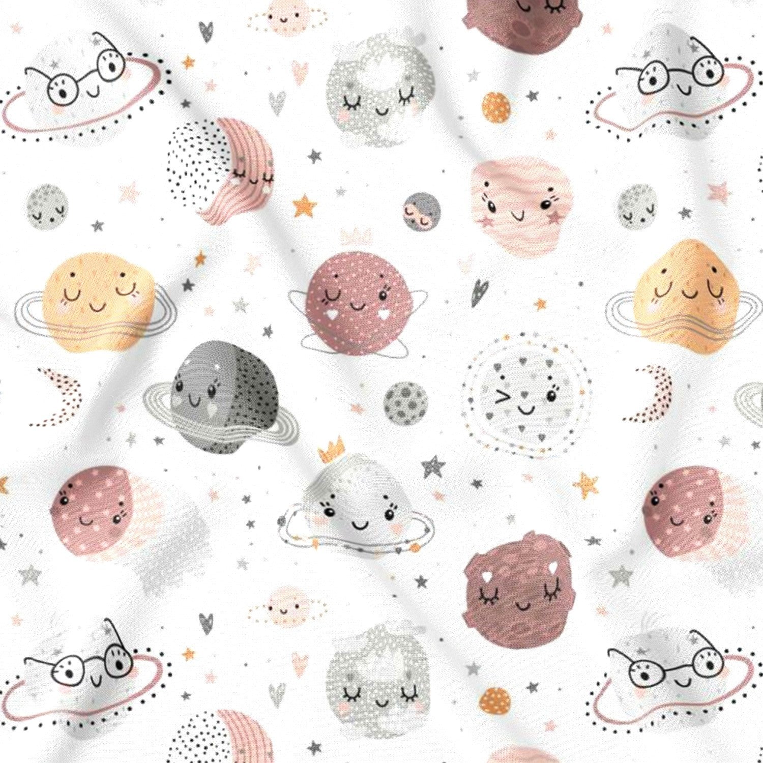 Cotton Fabric - Planets, Pink