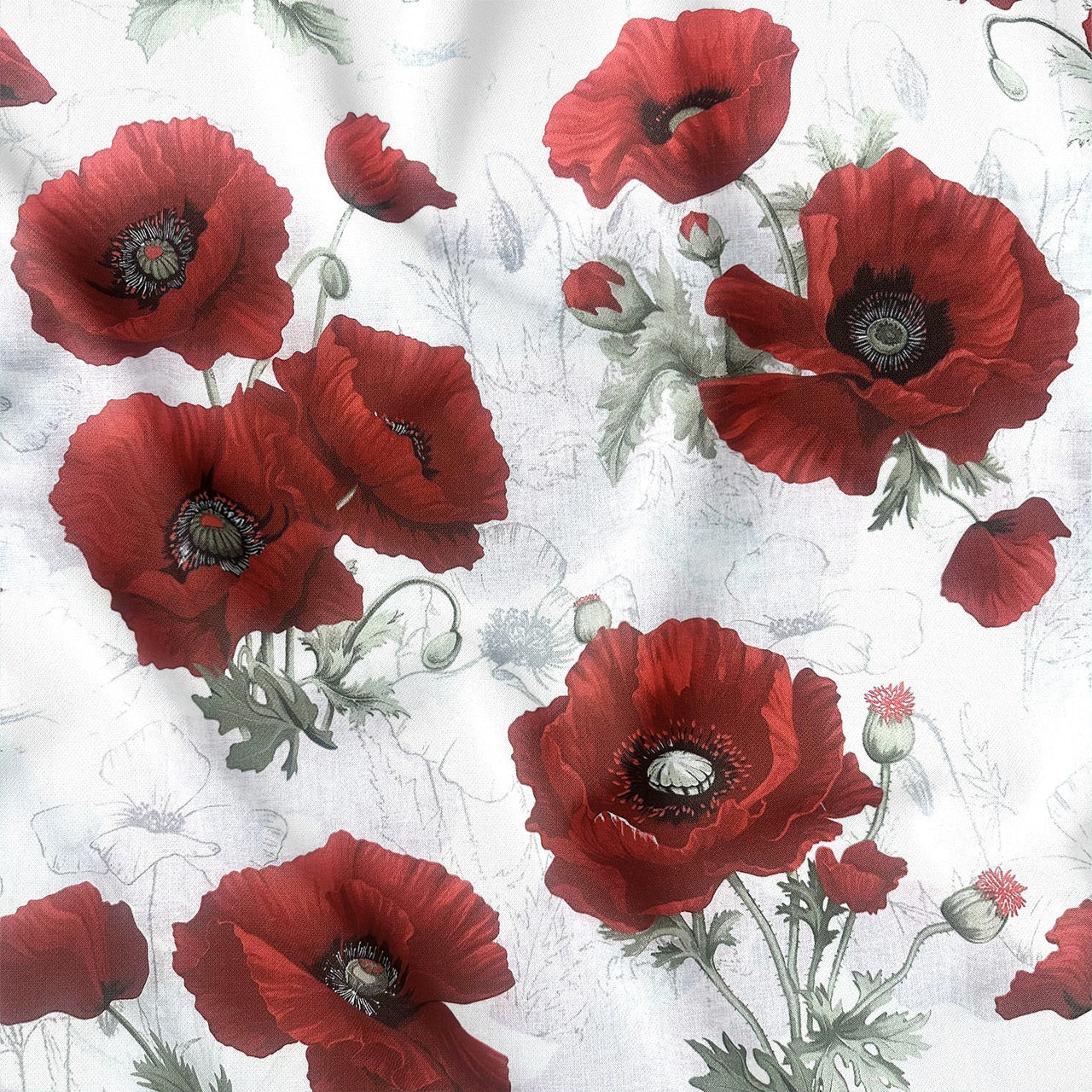 Cotton Fabric - Red Poppies