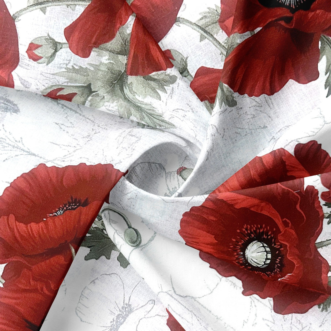 Cotton Fabric - Red Poppies