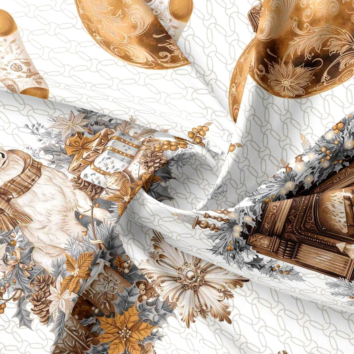 Cotton Fabric - Reindeer, Gold
