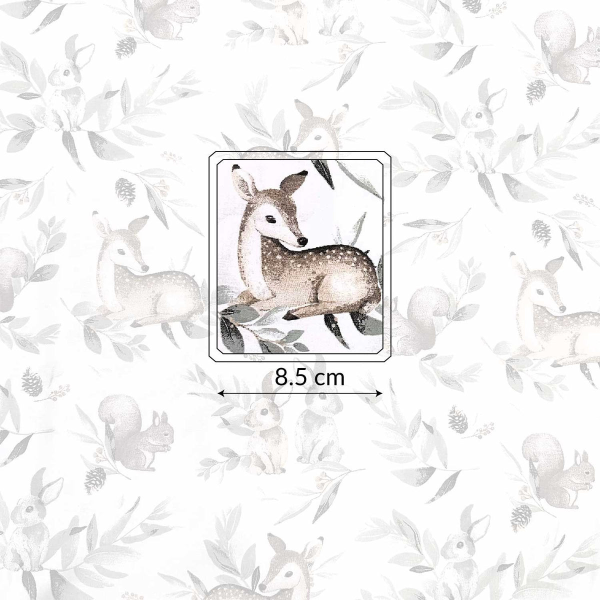 Cotton Fabric - Roe deer, bunnies and cones