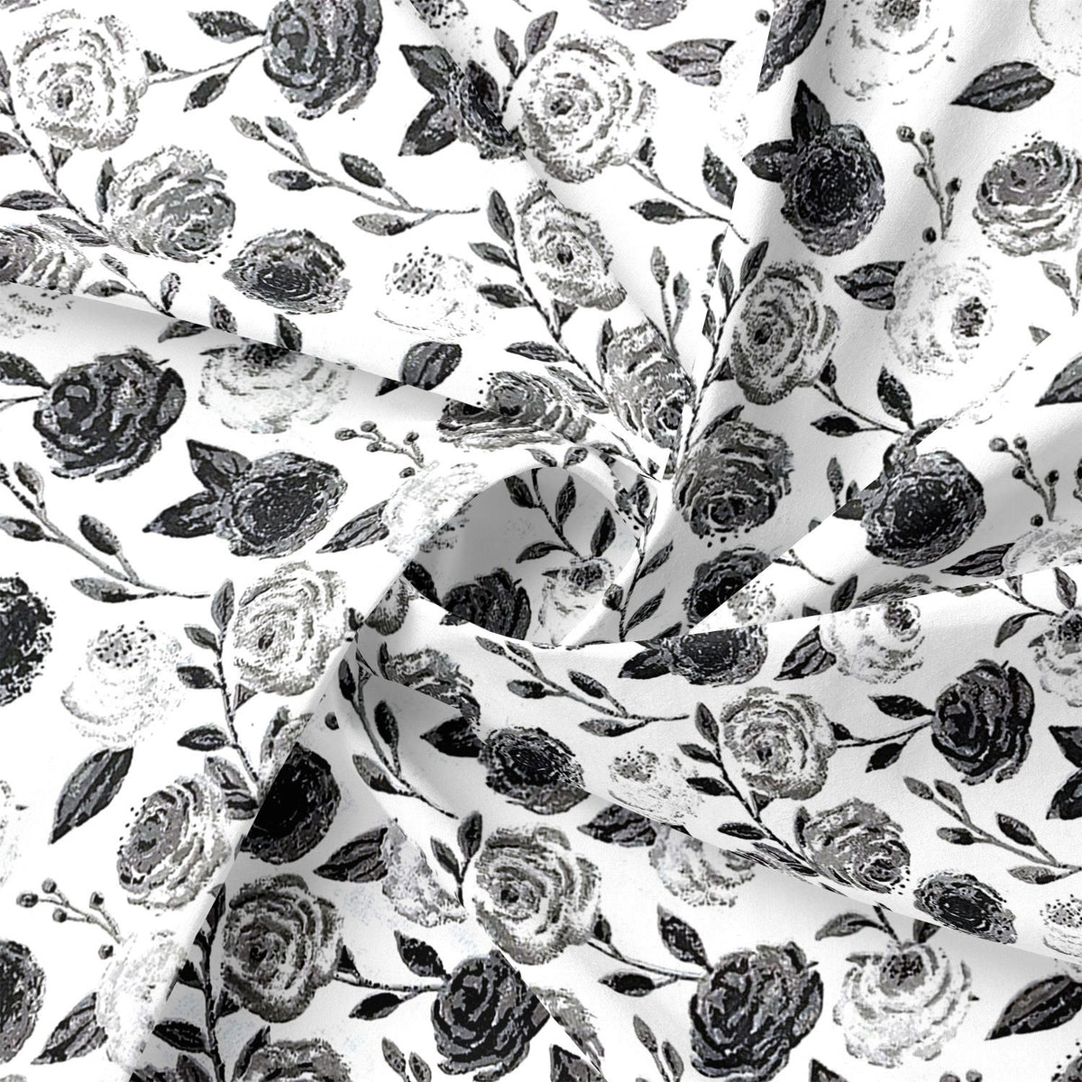 Cotton Fabric - Roses White black
