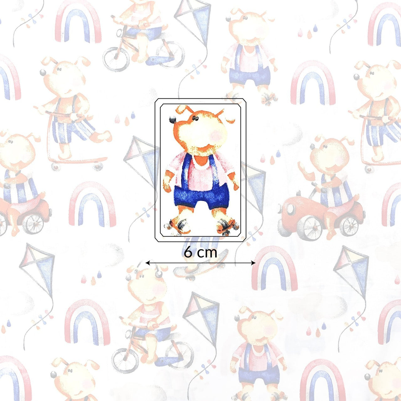 Cotton Fabric - Teddy Bears and Rainbow, blue