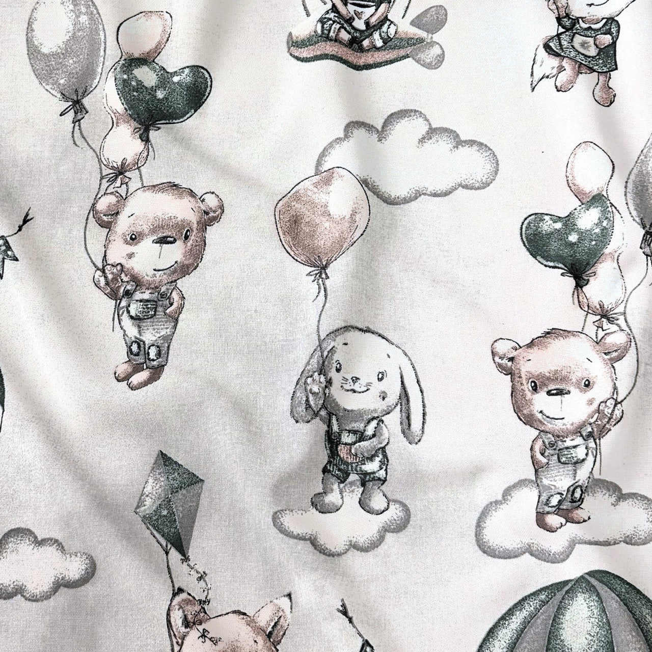 Cotton Fabric - Teddy Bears, bunnies and umbrellas