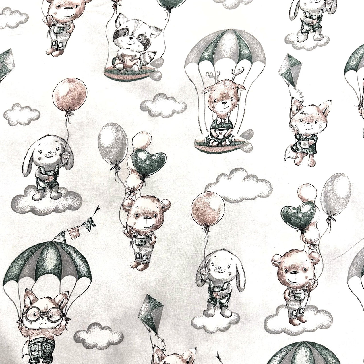 Cotton Fabric - Teddy Bears, bunnies and umbrellas