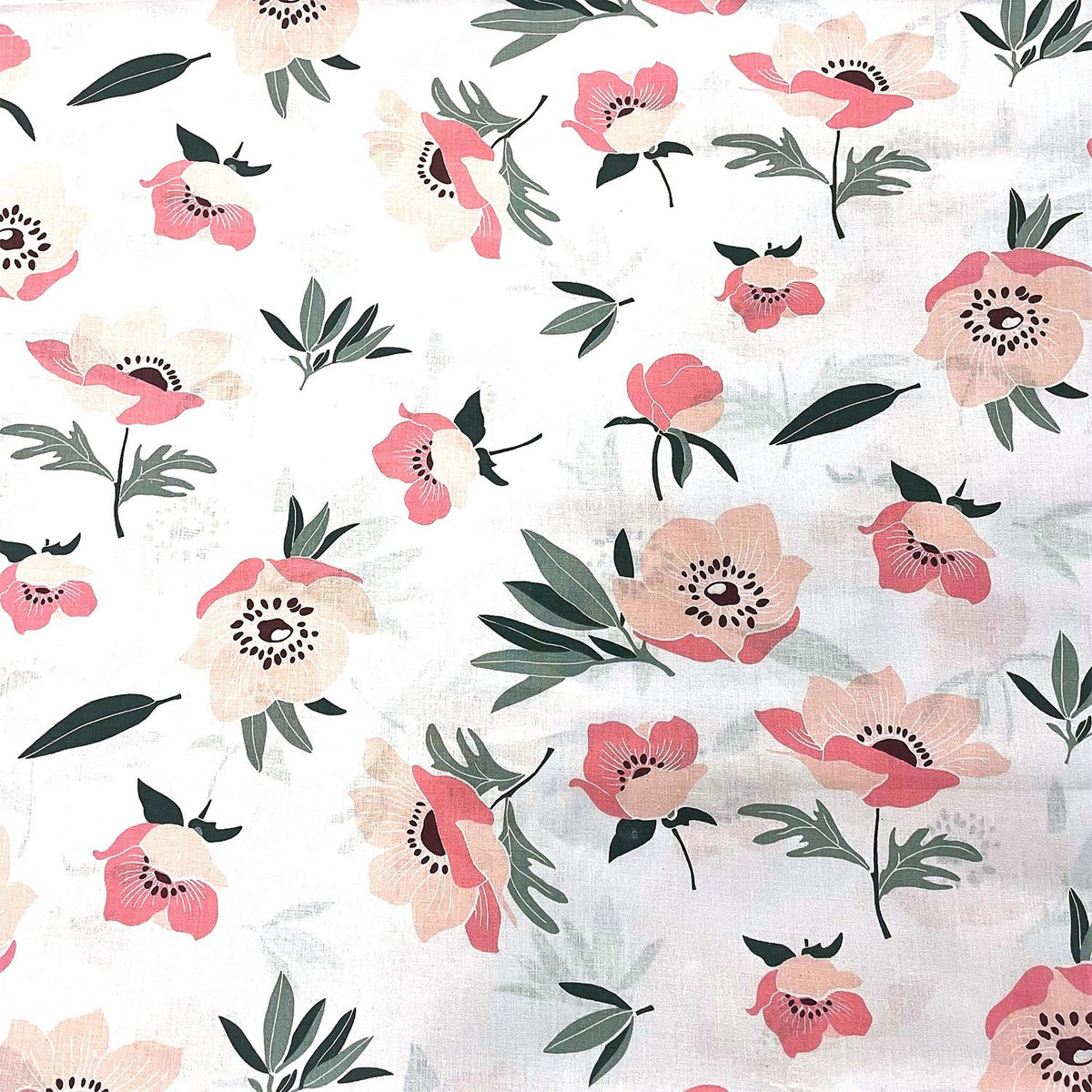 Cotton Fabric - dark pink poppy seeds on white