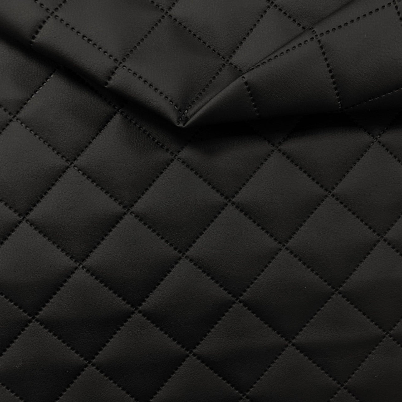 Upholstery Fabric Quilted PU Leather Diamond 5x5 - Black