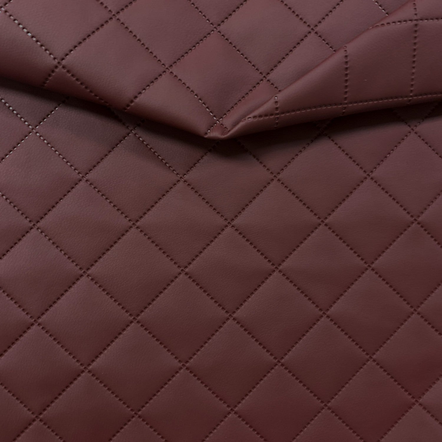 Upholstery Fabric Quilted PU Leather Diamond 5x5 - Maroon