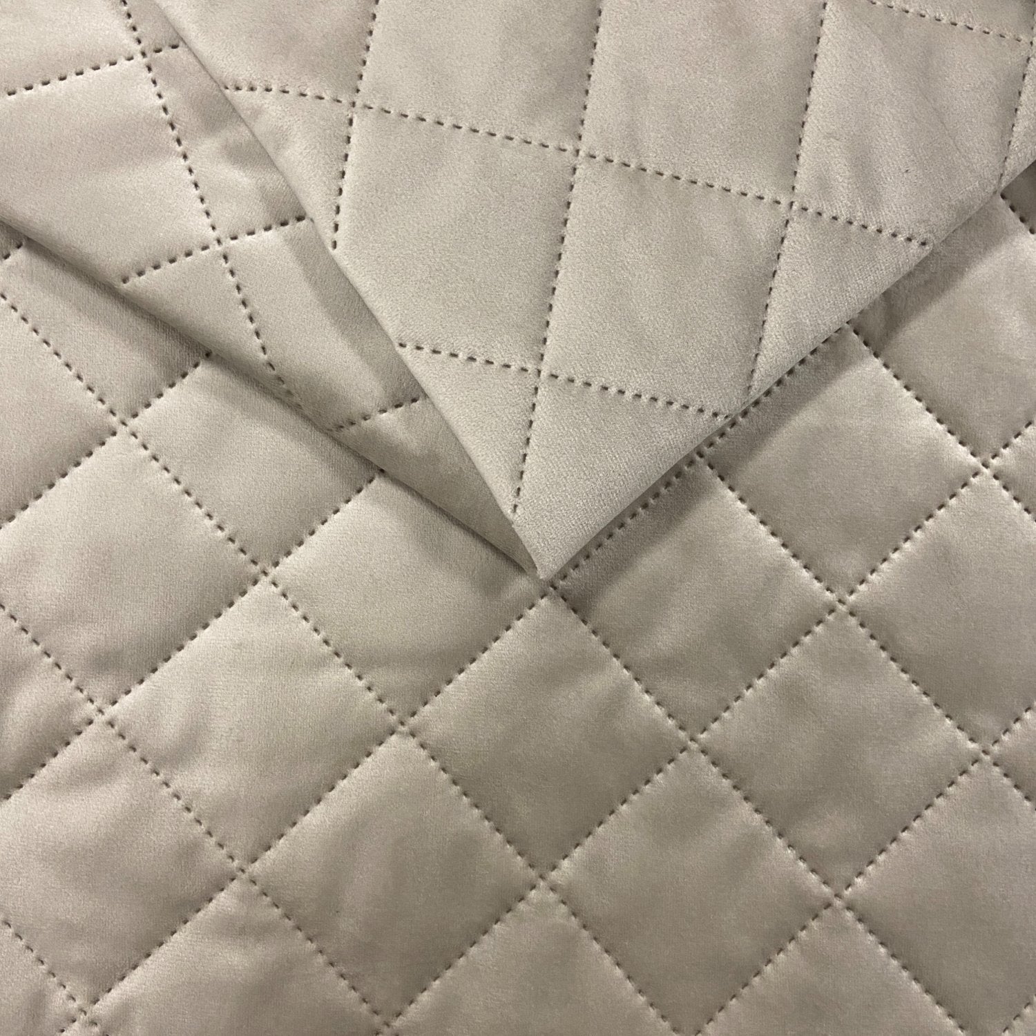 Upholstery Fabric Quilted Velour Diamond 5x5 - Cream
